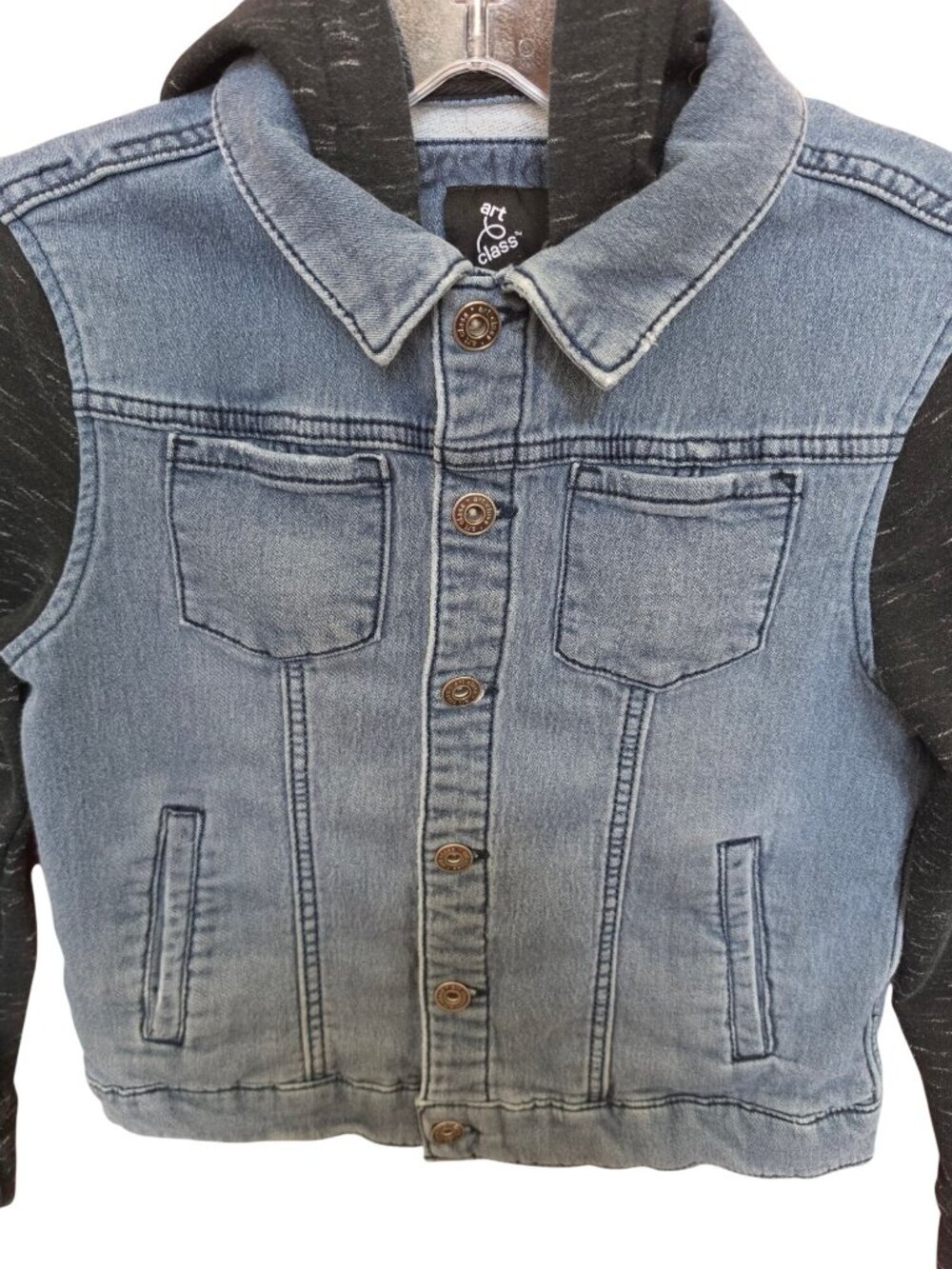 Art Class Kids Denim Jacket With Knit Sleeves & Hood M 8/10 - Picture 7 of 12